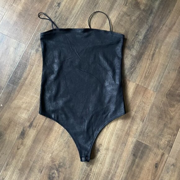 Abercrombie & Fitch Black Faux Leather Bodysuit Soft A&F Collection L - Picture 1 of 6